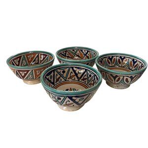 Set Of 4 Hand-Painted Moroccan Ceramic Bowls 5” From City of Fez